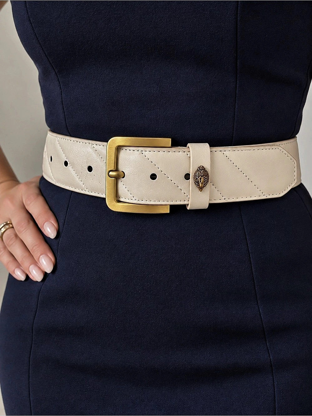 Kurt Geiger London Bone Leather belt, Antique Brass buckle, Size Small/Medium